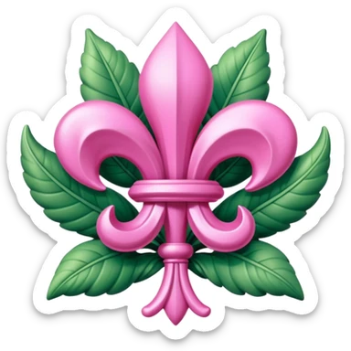 Jeff Koons style pink fleur de lis sculpture in a garden landscape  sticker