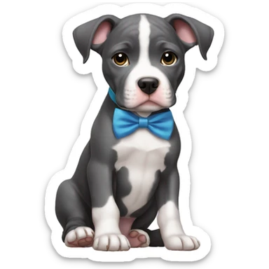 Blue pitbull puppy with bow tie sticker