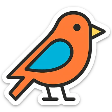 bird icon, black outlines with subtle color fills, modern look sticker