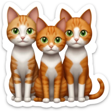 3 different coloured tiny short haired cats, including a dark grey and white cat with green eyes,and  a ginger and white with orange eyes and a brown tabby and white with hazel eyes sticker