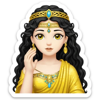 Libera, Goddess of Labyrinth from Roman Deities with long jet black wavy hair, yellow sequin toga  sticker