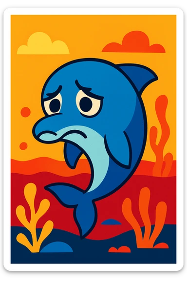 sad dolphin, vibrant toon style sticker