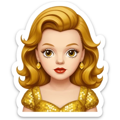Judy Garland with long golden brown hair, yellow sequin dress sticker