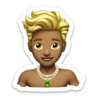 Posh-muscle-boy-with-green-eyes-and-unicorn-hair-and-pearl-necklace-in-golden-bathtub sticker