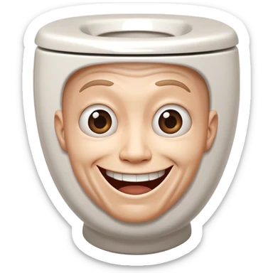a human head, often with a distorted, grinning expression, emerging from a white, black, or gray toilet bowl sticker