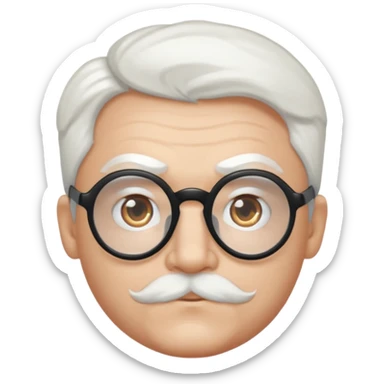 chauve cheveux blanc visage rond lunette gros sourcils sticker