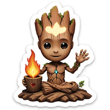 baby-groot with a hearth sticker