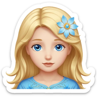 Chica abriéndosele el pelo como una flor, con cara de ángel radiante, ojos azules sticker