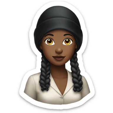 black girl wearing a black satin hair bonnet sticker