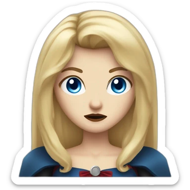beautiful vampire woman with long blonde hair and blonde straight bangs and blue eyes wielding knives serious expression sticker