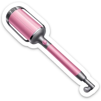 Pink Dyson Airwrap styling wand, long cylindrical barrel with rounded curling attachment, glossy pink body, silver accents, realistic sticker