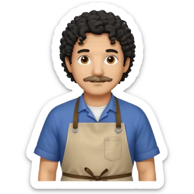 homme 50 ans cheveux frisé noir artiste peintre avec tablier d'art sticker