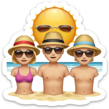 Create an emoji of 3 people feeling hot on the beach. sticker