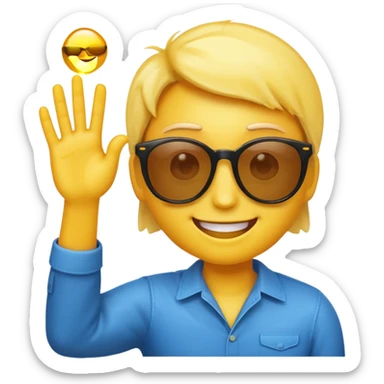 make me a emoji that is with summer glasses and a arm at the face smiling and please the emoji have aura sticker