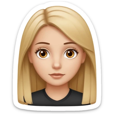 Make a white girl with brown eyes, brown straight hair with blonde highlights sticker