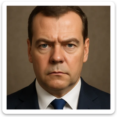 photorealistic, high-quality portrait of Dmitry Medvedev in emoji style, very detailed, serious and focused look sticker