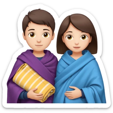 Boy and girl carrying blanket for sell sticker