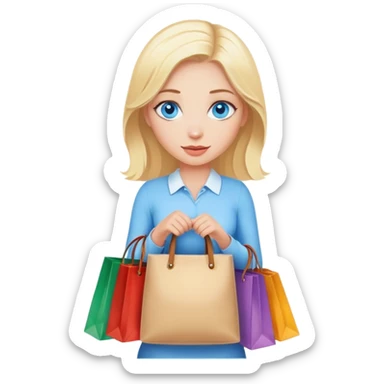 Blonde with blue eyes with bags in her hands sticker