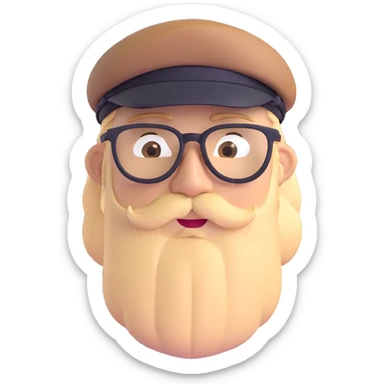 Adventurer with glasses, a beard and tan colored cap sticker