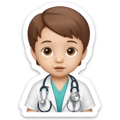 Baby, 6 months, with a stethoscope, brown hair sticker