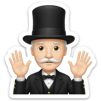 very big white moustachhe and typical 1900 black elegant clothes and hat . politician pose uses hands sticker