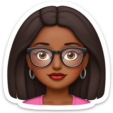Darker skinned Mexican woman blushing emoji with glasses sticker