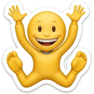 Smiley face with buck teeth, hands on chin, and kicking feet in the air  sticker
