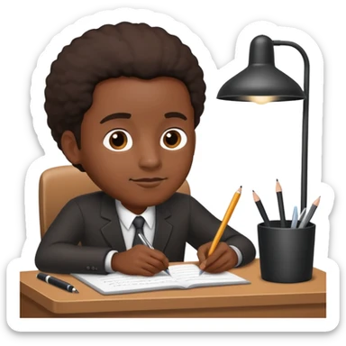 black man writing at a desk sticker