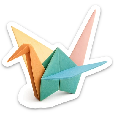 simple and elegant origami crane, paper folds visible, minimal color, clean background sticker