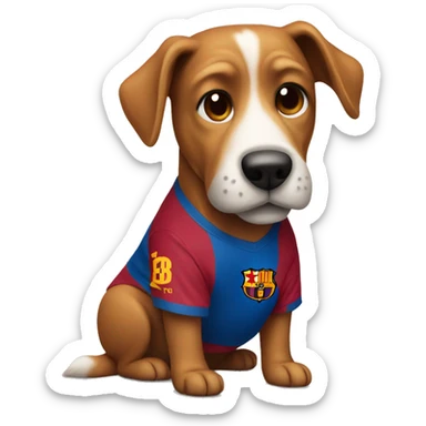 A dog wearing a Barcelona t shirt sticker