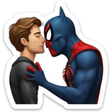 spiderman kissing batman sticker