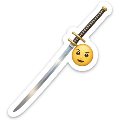 emoji representing the word '2vanish' with a small katana, concise sticker