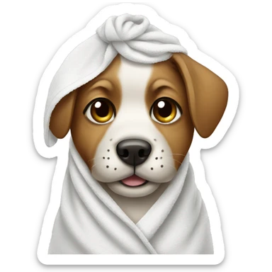 Puppy wearing a face mask and a towel  sticker