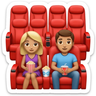 A couple sitting on a sofa inside a movie theater enjoying a film. sticker