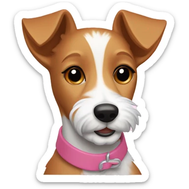 mini fox terrier with a pink collar, caramel fur, inspired by the style of “Lady and the Tramp.” White outline around it sticker