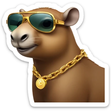 A capibara with money sunglasses and a gold chain sticker