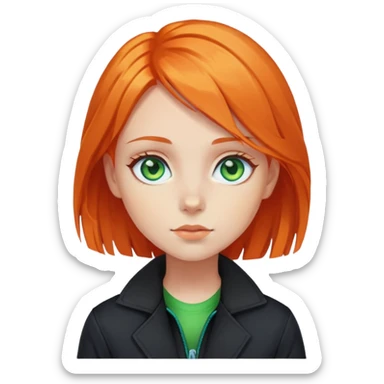 Girl with blue eyes, orange hair with green straights in black jacket  sticker
