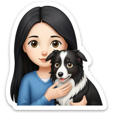 A girl with long black straight hair holding a Border Collie sticker