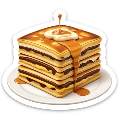 Cinematic Realistic Martabak Manis Dessert Emoji, depicted as a thick, sweet pancake filled with chocolate, cheese, and condensed milk rendered with detailed textures and vibrant, indulgent lighting. sticker