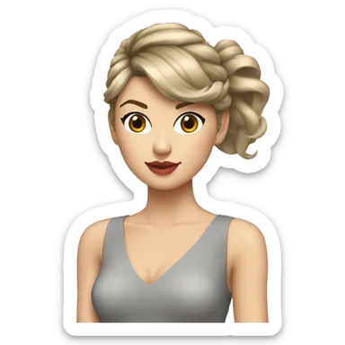 Taylor swift with a gray dress, hair in high ponytail sticker