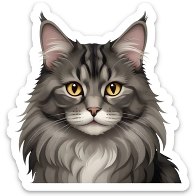 Hobby cats, Maine Coon, black smoke color pattern, fluffy fur, elegant pose, expressive eyes, grey collar, minimalistic, on a white background, no extra details. sticker