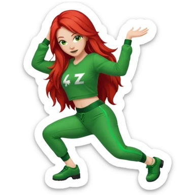 Thick white woman twerking with long red hair and green 420 outfit sticker
