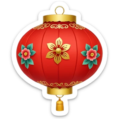 cute chinese red lantern with floral decoratons sticker