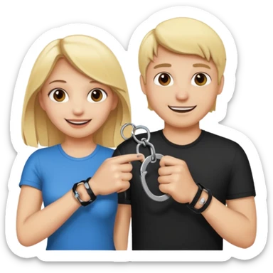 a blonde girl holding handcuffs with her boyfriend  sticker