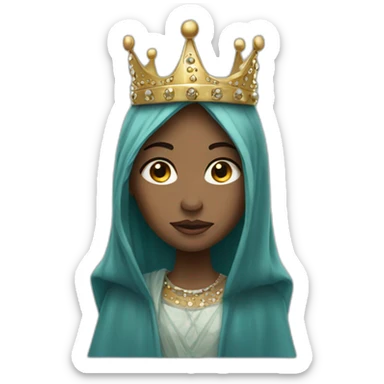 A veiled girl wearing  clothes with a studded crown sticker