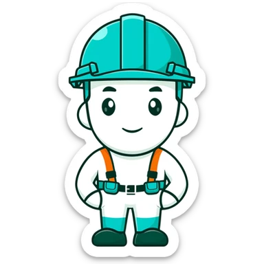 Male oil rig worker in uniform and safety helmet, minimalist design with soft gradients in sky blue, teal green, white, and light gray sticker