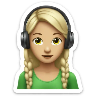 Girl with a green eyes listening a music on headphones  sticker