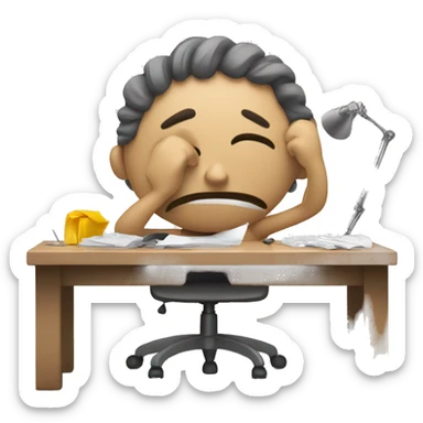 a tired person who works very hard and the chaos and stress are clearly visible sticker