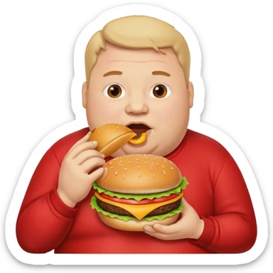 fat man eating bruger and drooling sticker