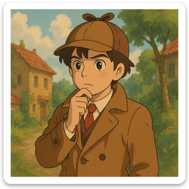 detective character, ghibli style sticker